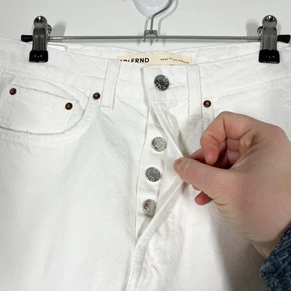 GRLFRND Karolina High Rise Straight Crop Jeans‎ White Frayed Hem Denim Sz 26 NEW - Picture 6 of 12